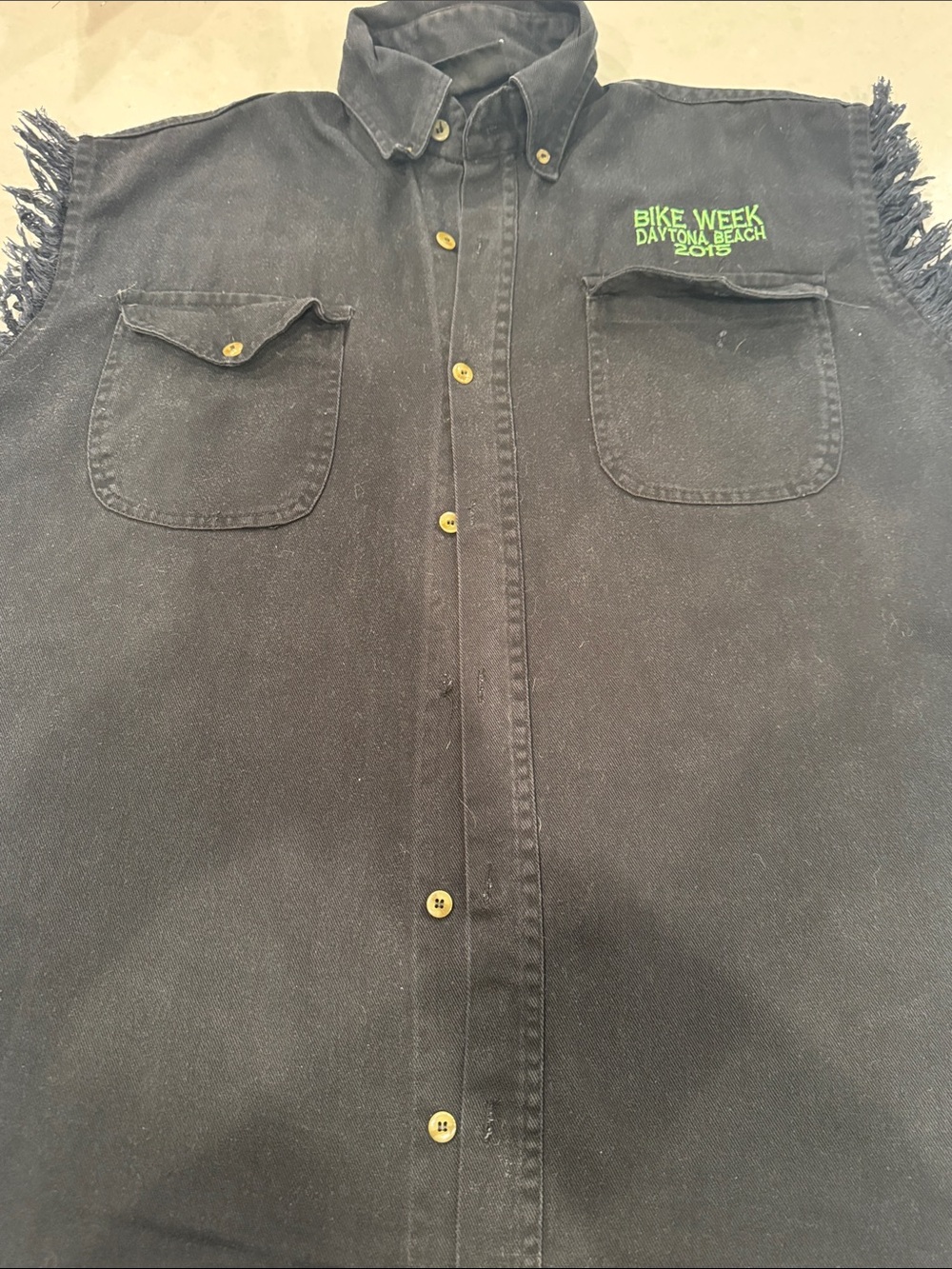 Bike week 2015 st paddy’s Black Sleeveless Button-Down Shirt Jacket with Green